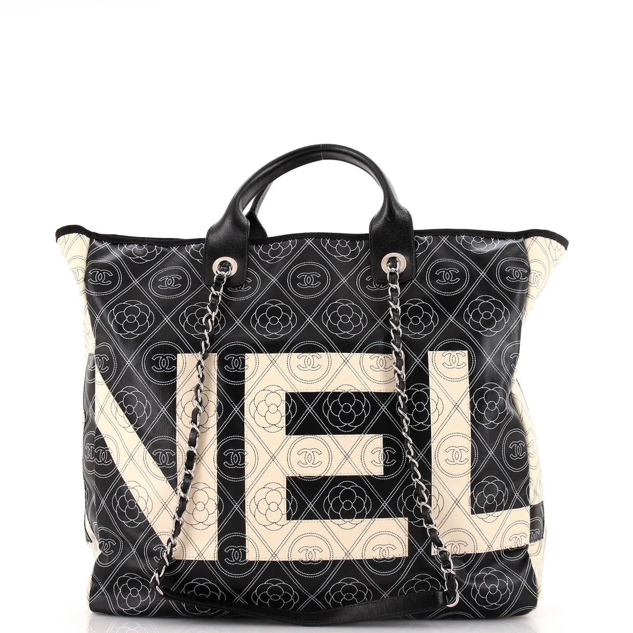 Logo Camellia Shopping Tote Printed Coated Canvas Medium - Deep Luxury