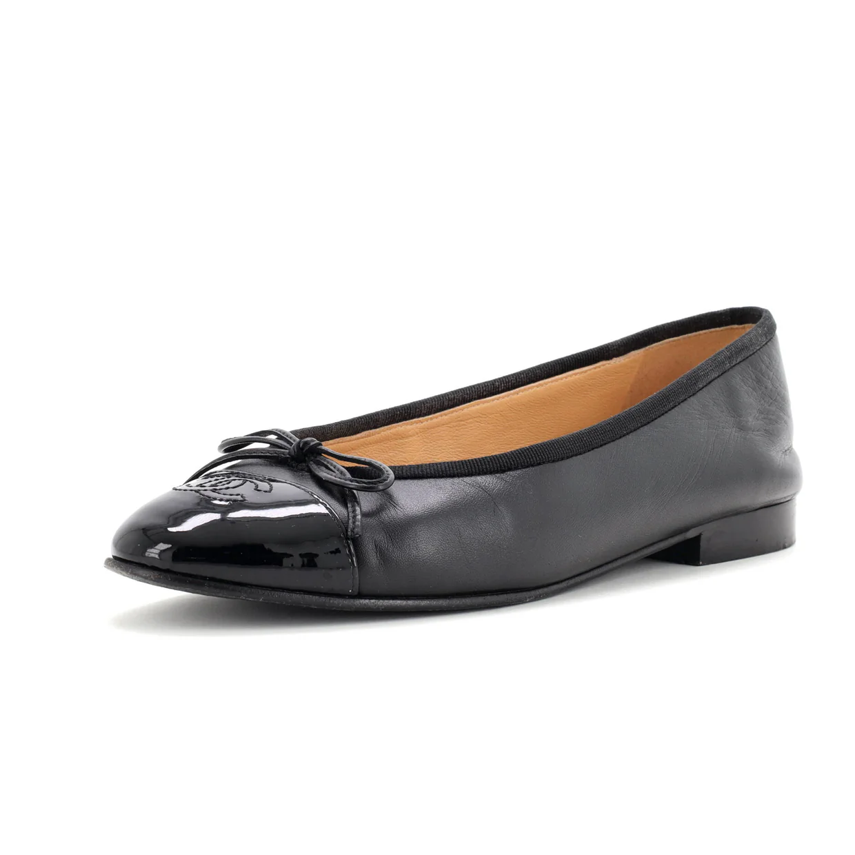 Women's CC Cap Toe Bow Ballerina Flats Leather and Patent - Deep Luxury