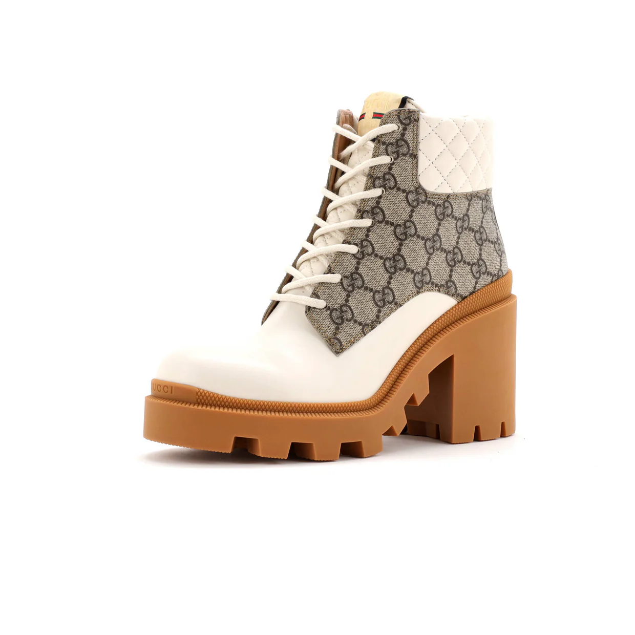 Women's Lace Up Heeled Ankle Boots GG Coated Canvas with Quilted Leather - Deep Luxury