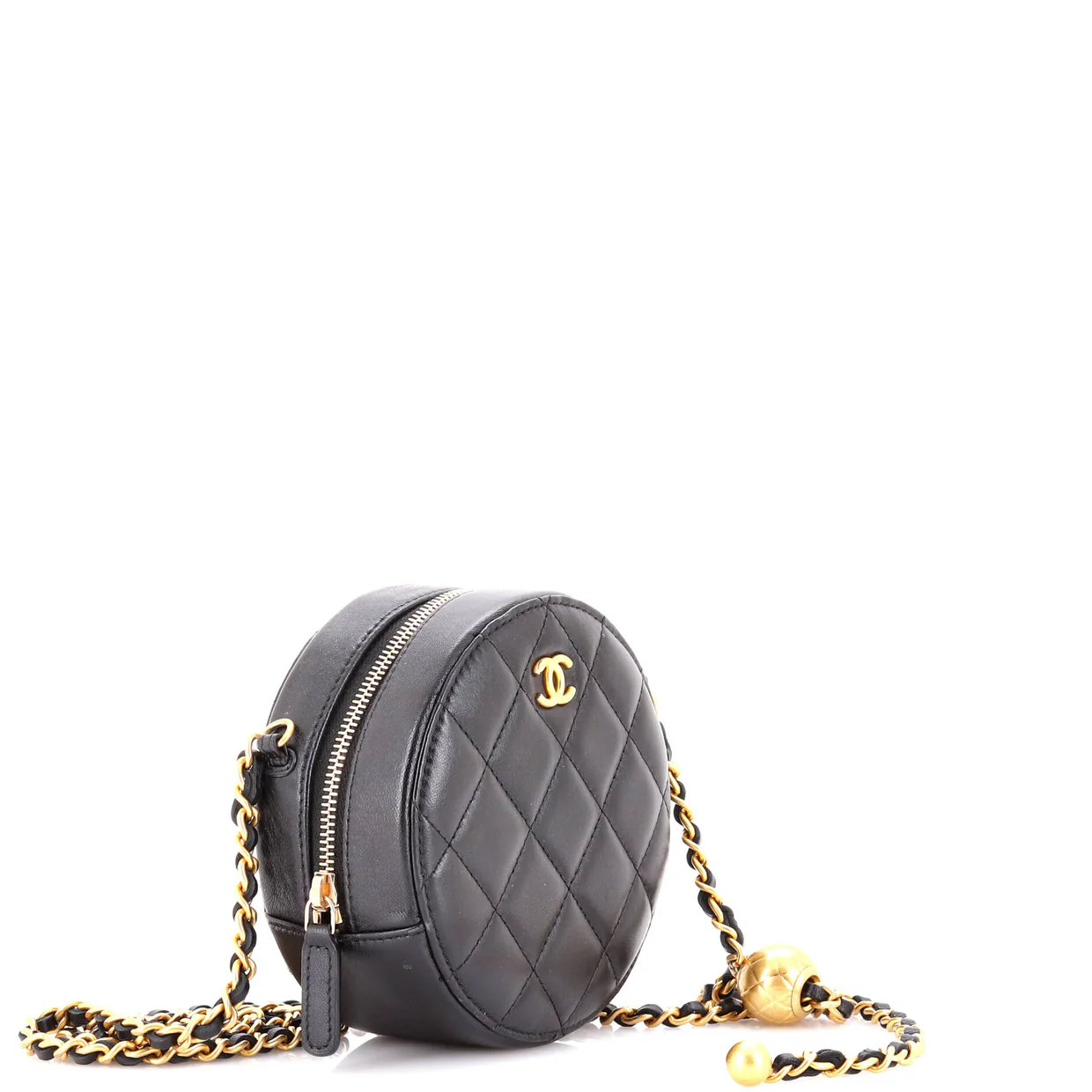 Pearl Crush Round Clutch with Chain Quilted Lambskin - Deep Luxury