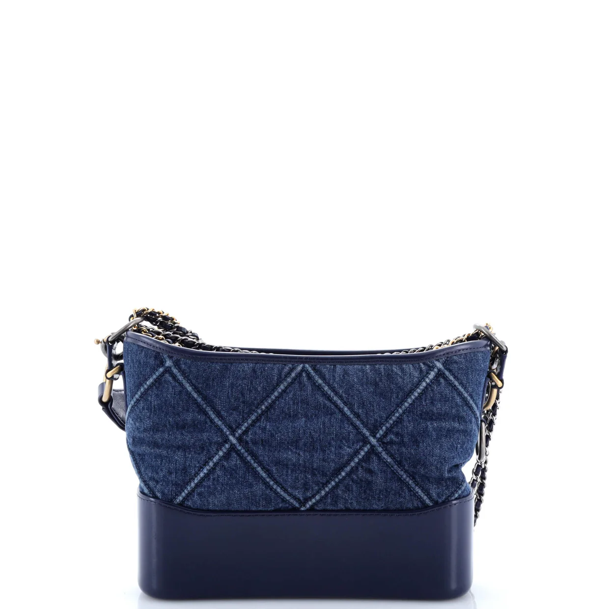 Gabrielle Hobo with Logo Handle Quilted Denim Small - Deep Luxury