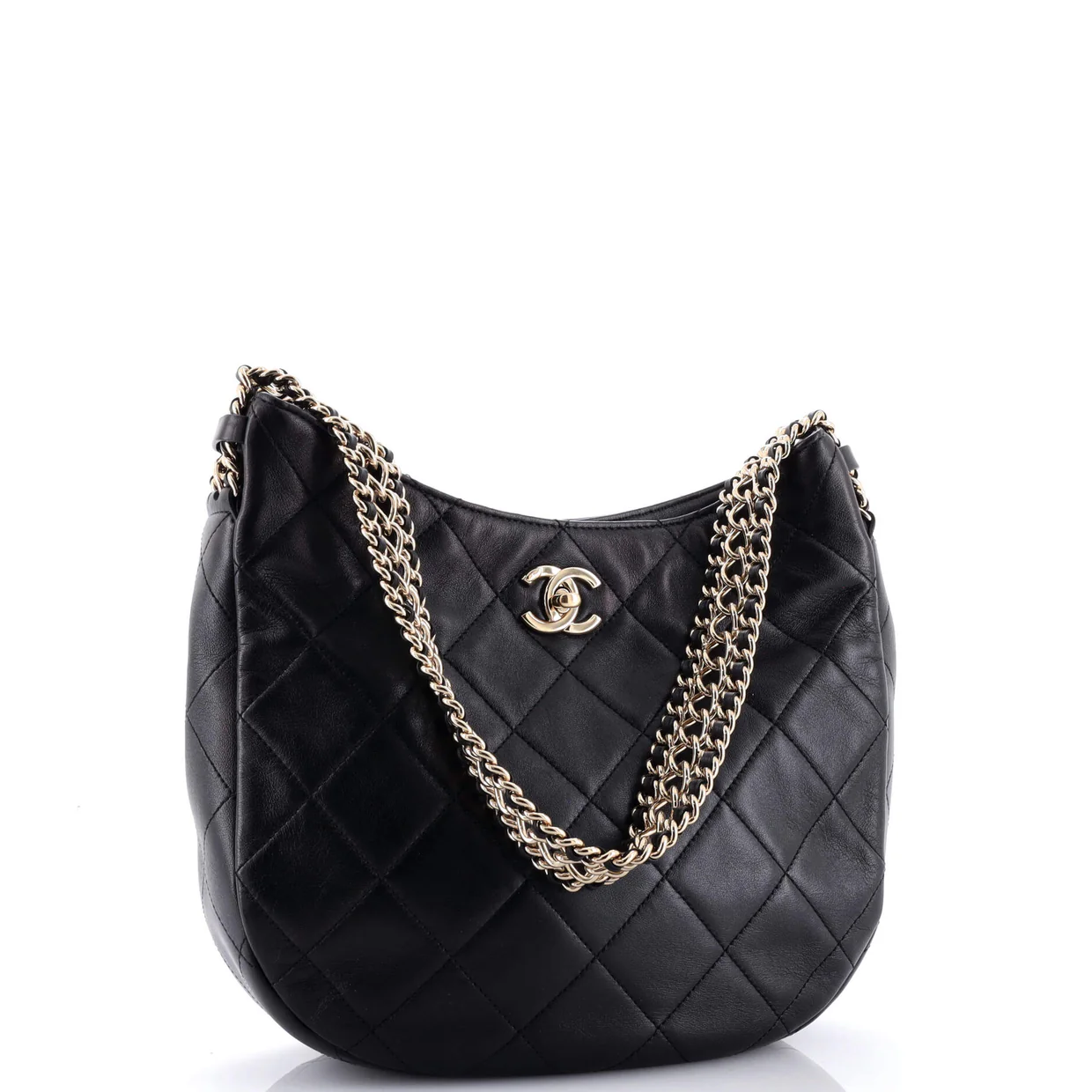 Wide Chain CC Turnlock Hobo Quilted Lambskin Small - Deep Luxury