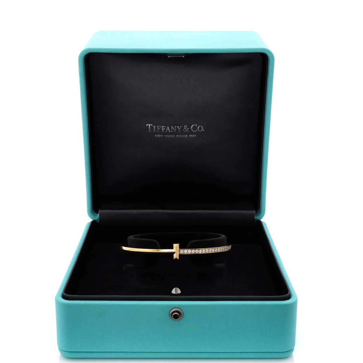 T1 Hinged Bangle Bracelet 18K Yellow Gold and Diamonds Narrow - Deep Luxury