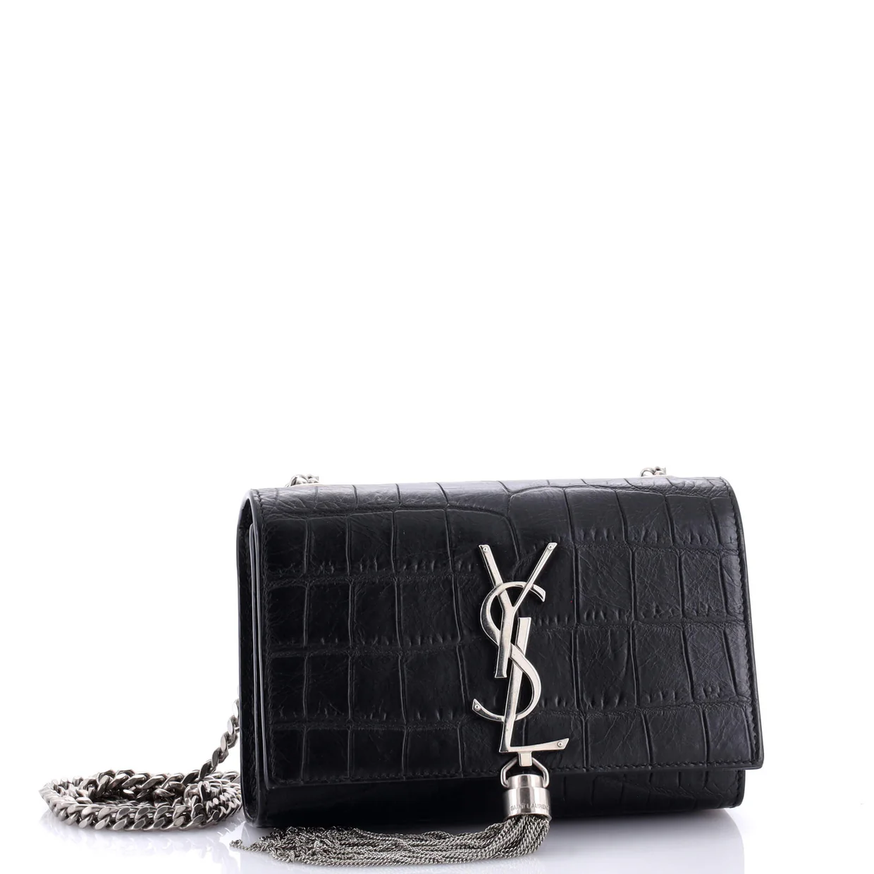 Classic Monogram Tassel Crossbody Bag Crocodile Embossed Leather Small - Deep Luxury