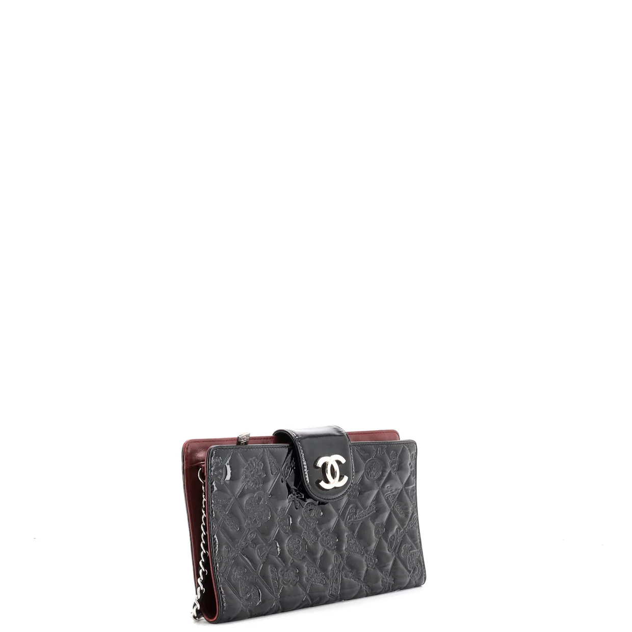 Lucky Symbols Wallet on Chain Embossed Quilted Patent - Deep Luxury