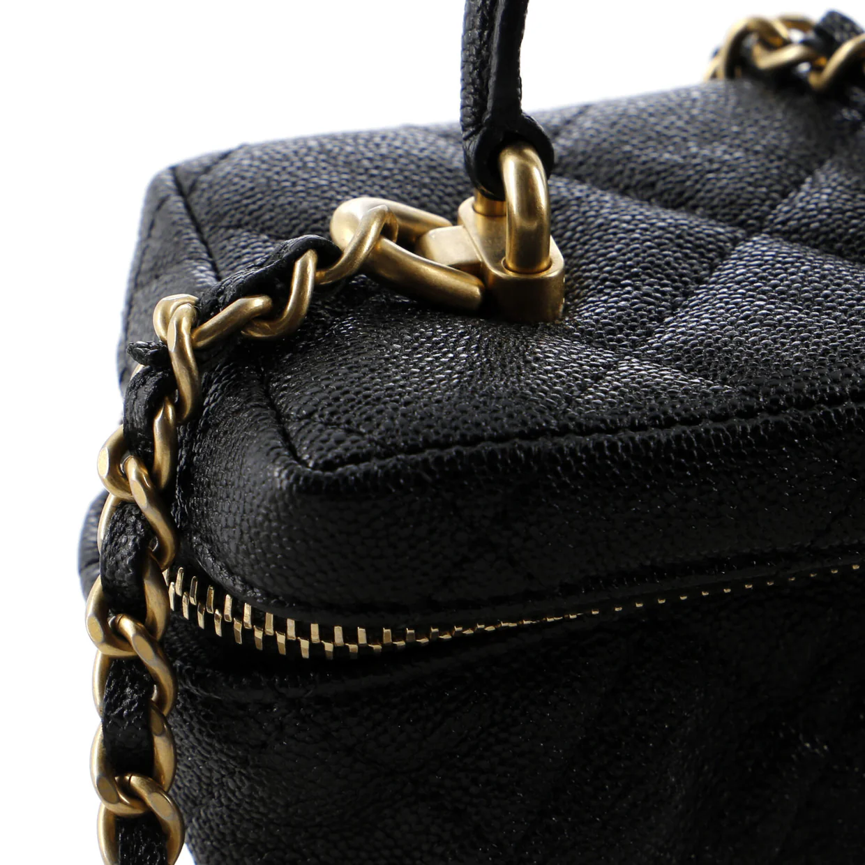 Top Handle Zip Around Vanity Case with Chain Quilted Caviar Mini - Deep Luxury