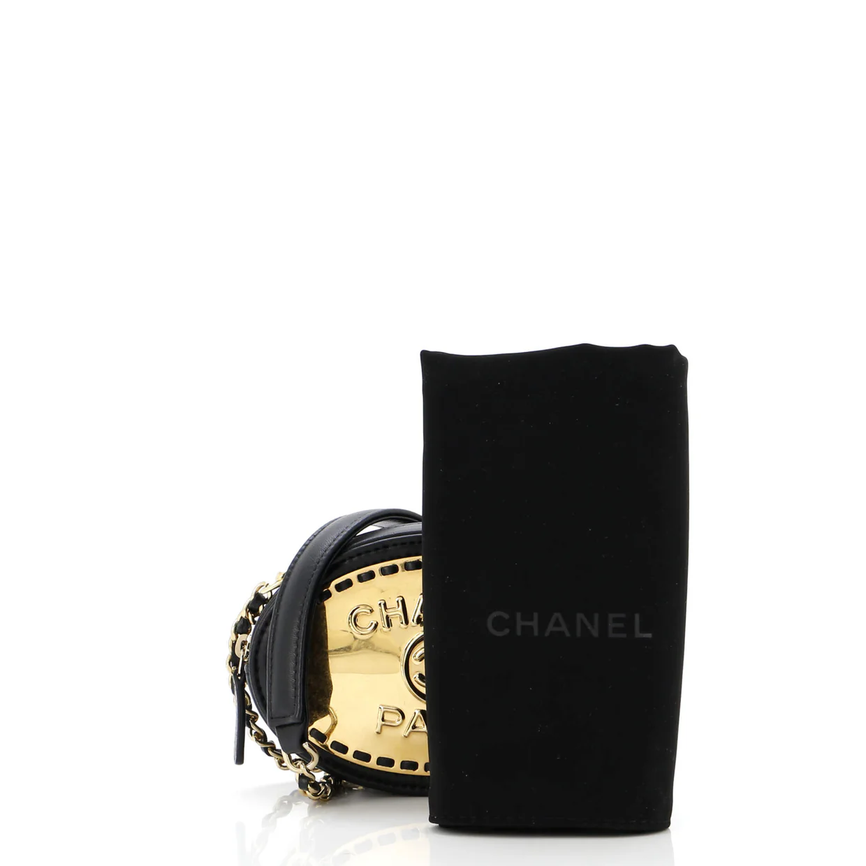 Logo Plate Oval Clutch With Chain Metal and Lambskin - Deep Luxury