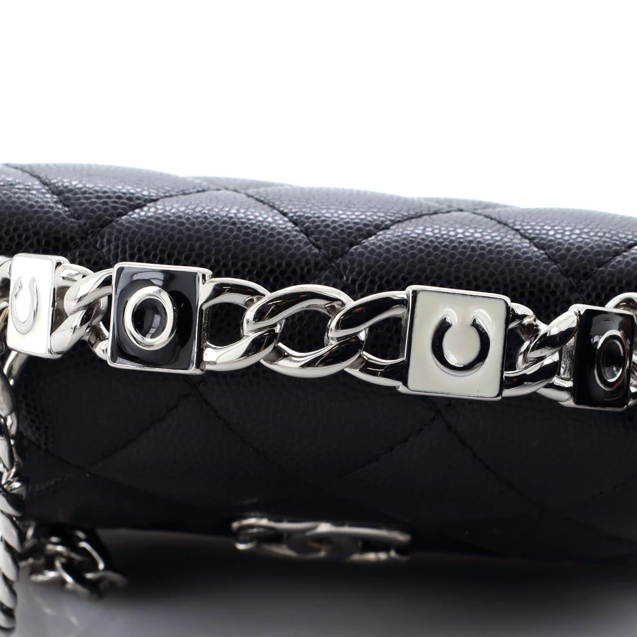 Coco Enamel Top Handle Flap Clutch with Chain Quilted Caviar - Deep Luxury