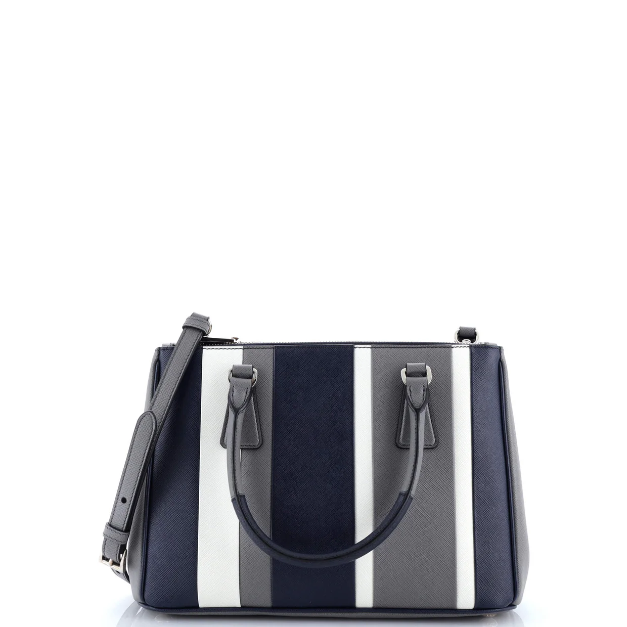Double Zip Lux Tote Striped Saffiano Leather Small - Deep Luxury