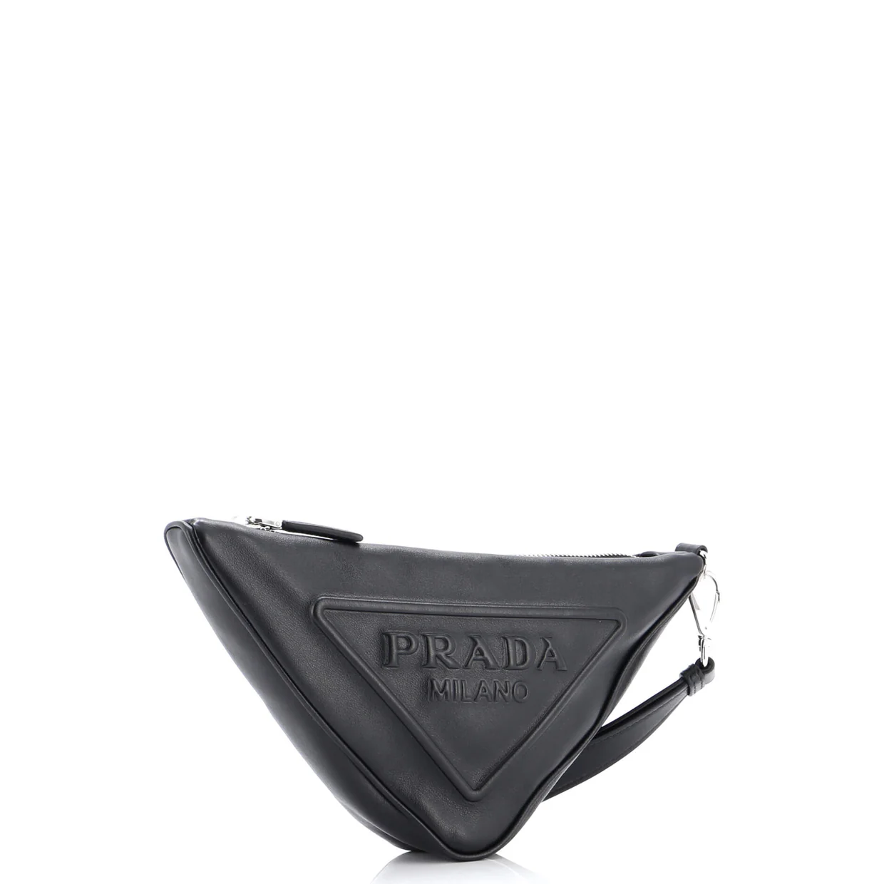 Triangle Logo Wristlet Pouch Embossed Leather - Deep Luxury