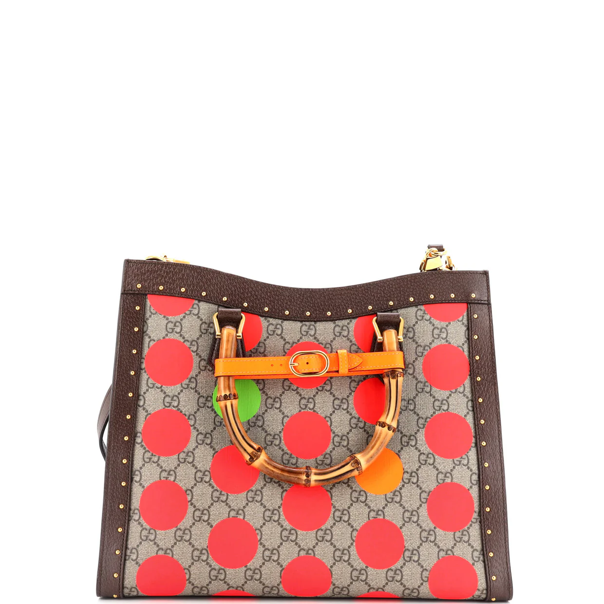 Diana NM Bamboo Handle Tote Printed GG Coated Canvas and Studded Leather Medium - Deep Luxury