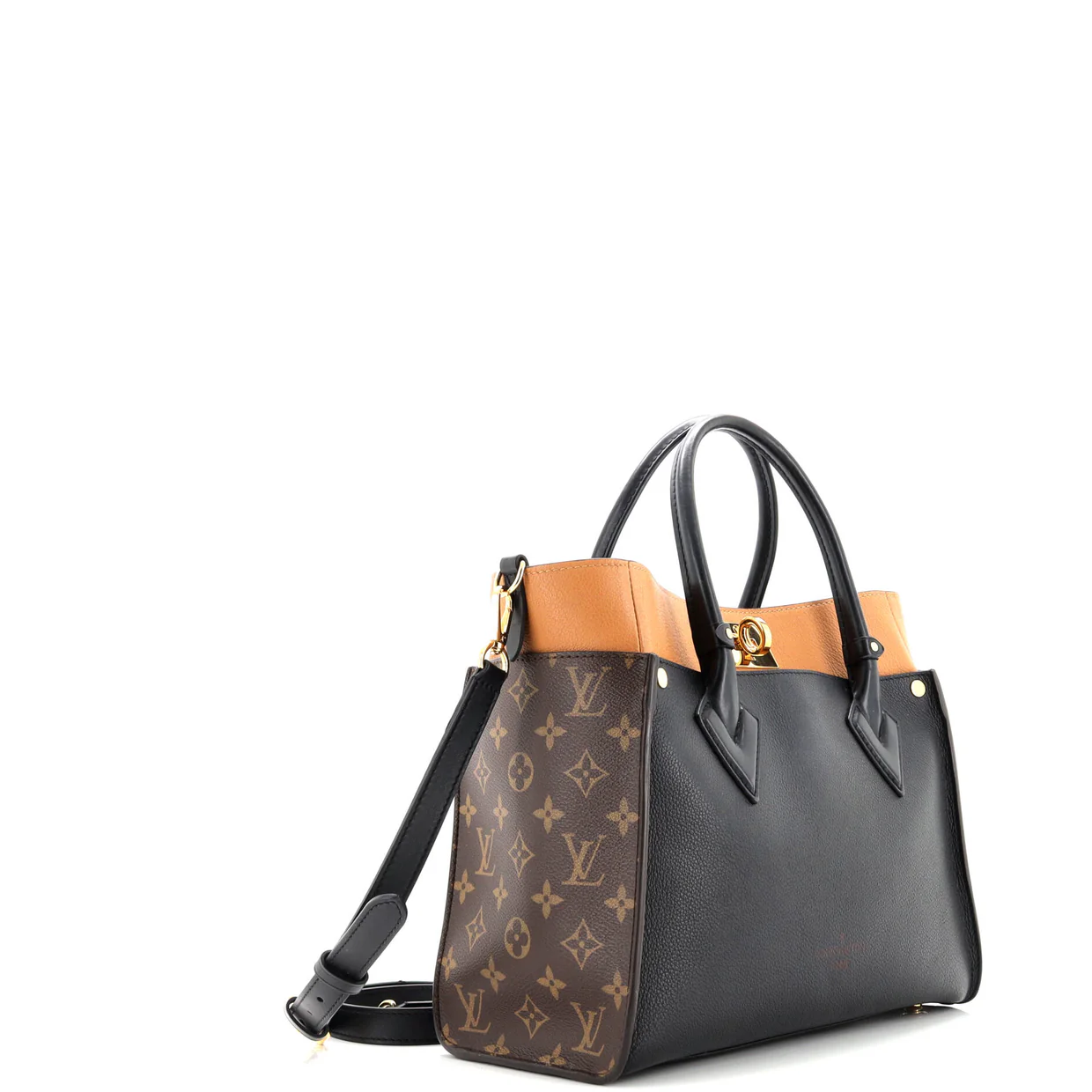 On My Side Tote Leather with Monogram Canvas MM - Deep Luxury