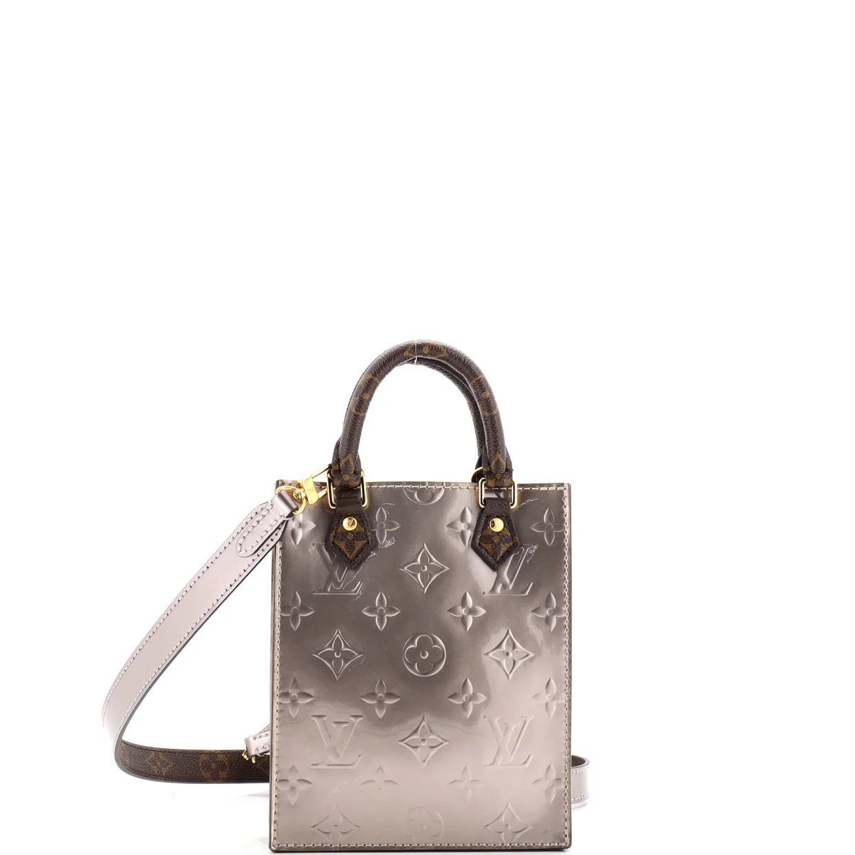 Petit Sac Plat Bag Monogram Vernis with Monogram Canvas - Deep Luxury
