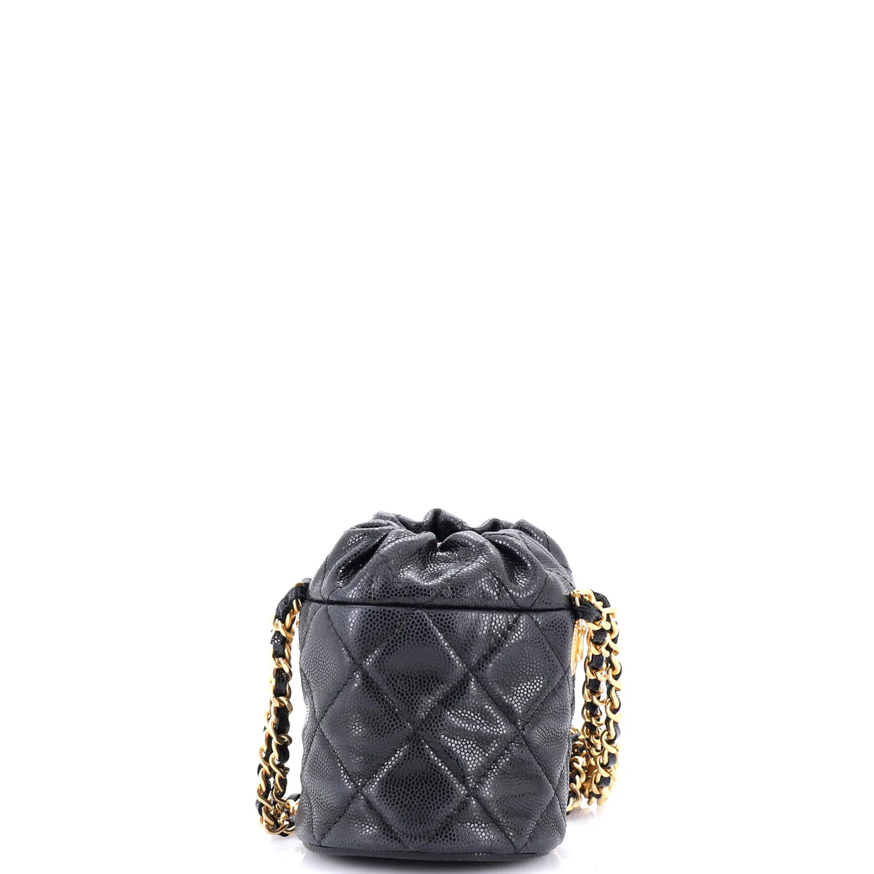 Twist Your Buttons Drawstring Bucket Bag Quilted Caviar Mini - Deep Luxury