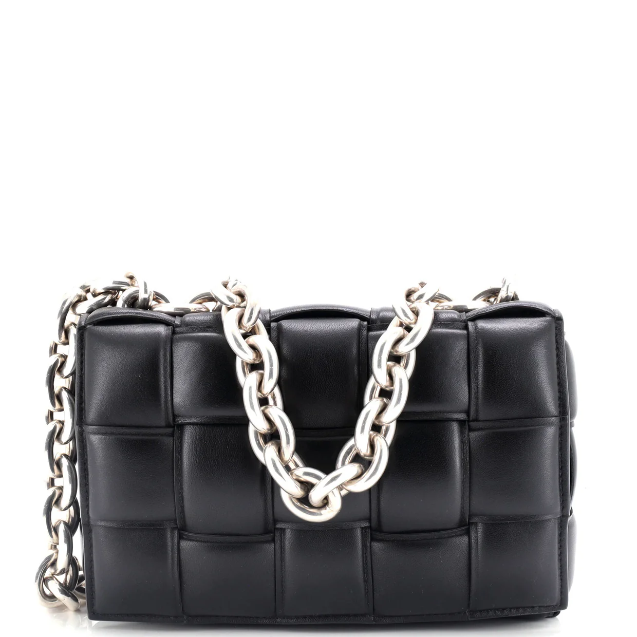 Cassette Chain Crossbody Bag Padded Maxi Intrecciato Leather - Deep Luxury