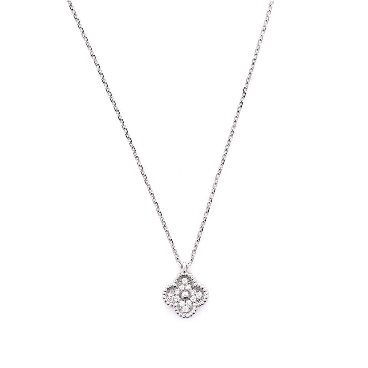 Sweet Alhambra Pendant Necklace 18K White Gold with Diamonds - Deep Luxury