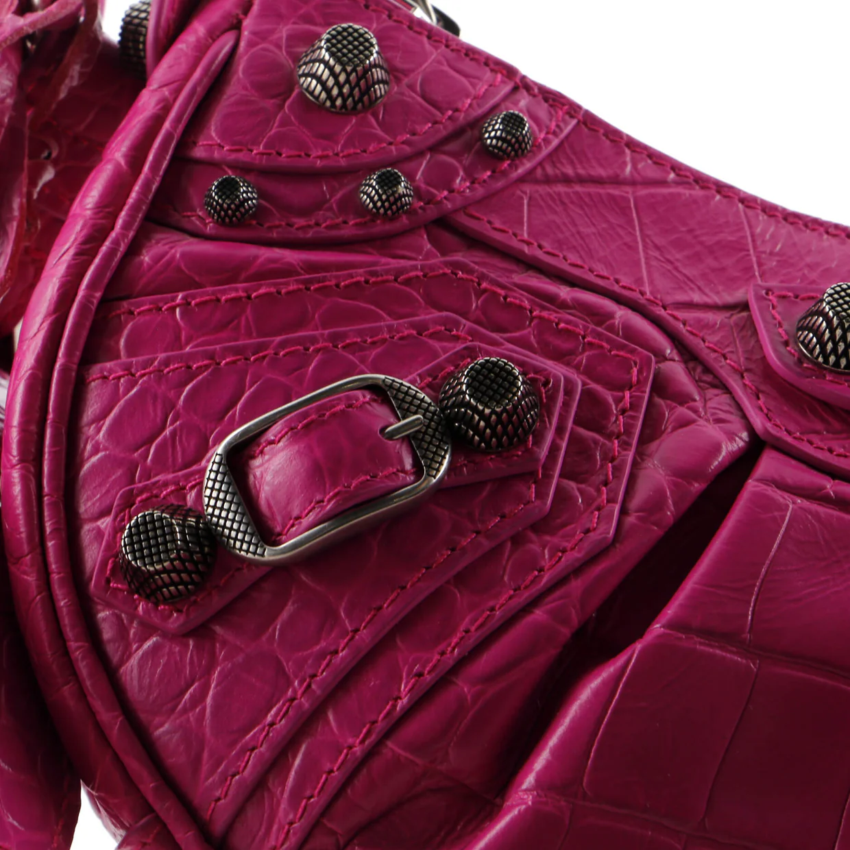 Le Cagole Giant Studs Shoulder Bag Crocodile Embossed Leather XS - Deep Luxury