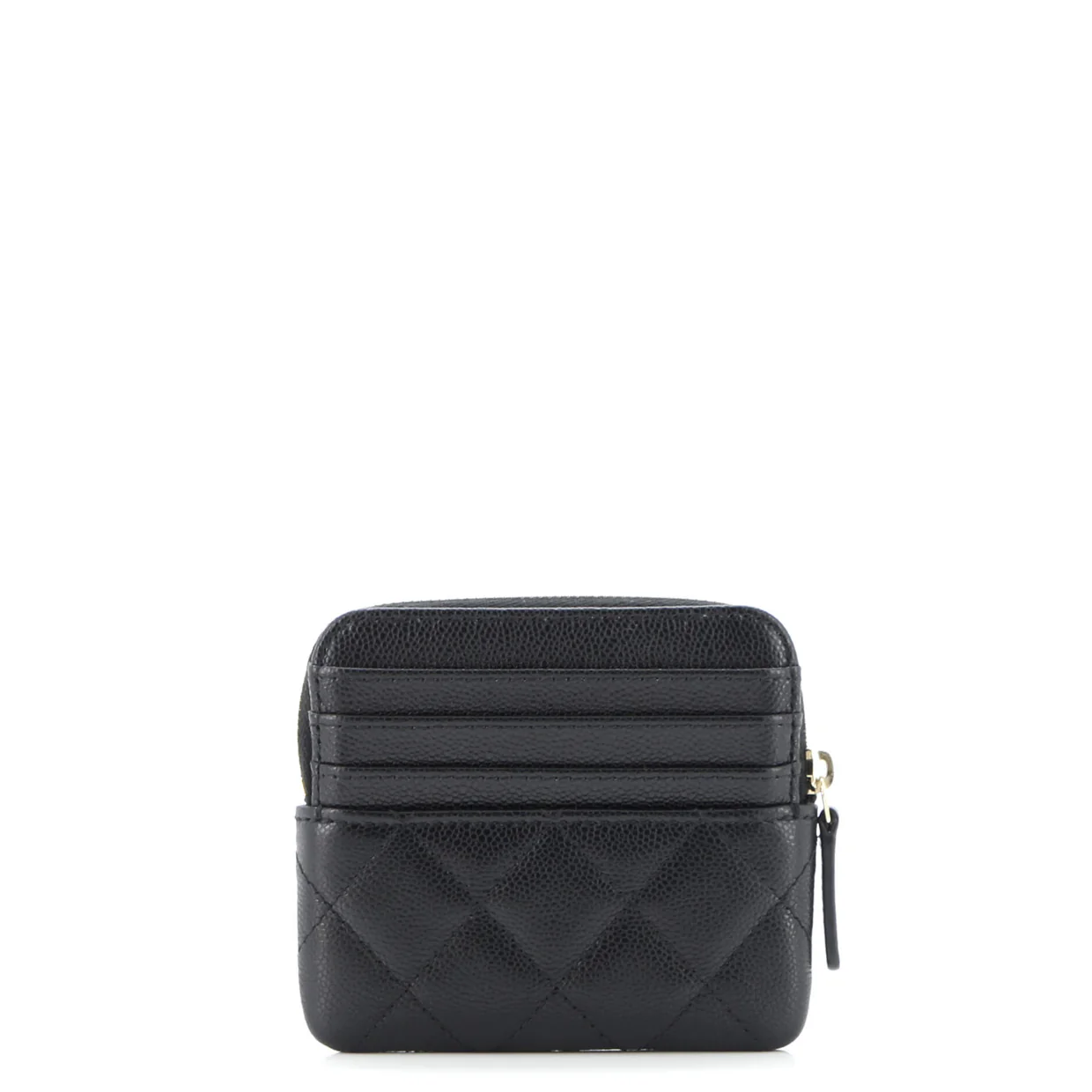 Square Zip Around Card Holder Wallet Quilted Caviar - Deep Luxury