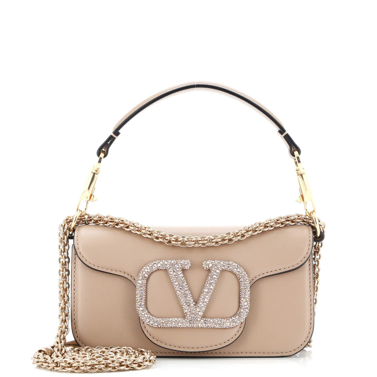 VLogo Loco Flap Shoulder Bag Leather with Crystals Small - Deep Luxury