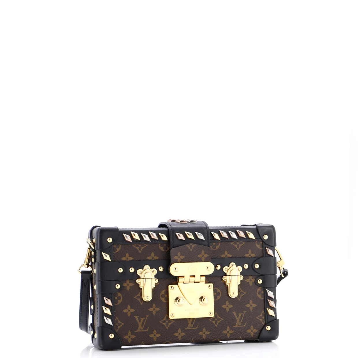 Petite Malle Handbag Studded Monogram Canvas - Deep Luxury