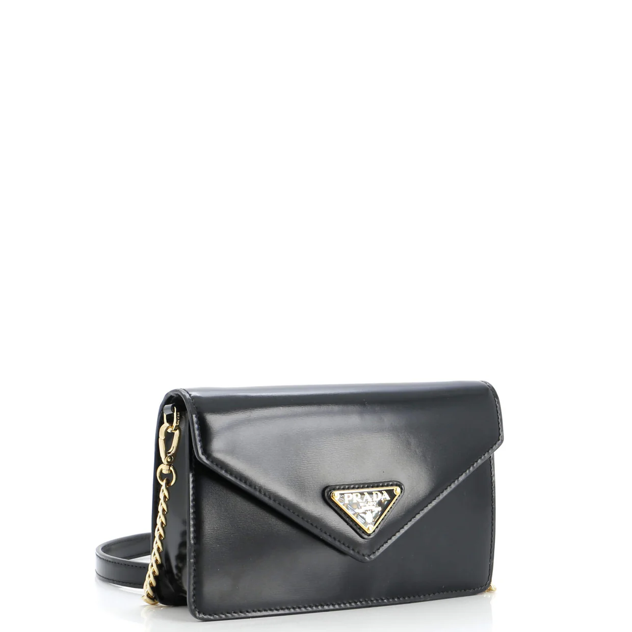 Triangle Logo Plaque Envelope Chain Shoulder Bag Saffiano Leather - Deep Luxury