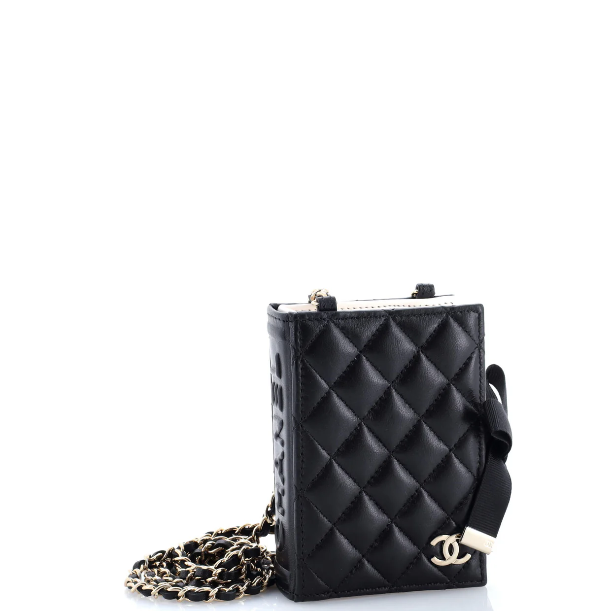 CC Book Card Holder with Chain Quilted Lambskin - Deep Luxury