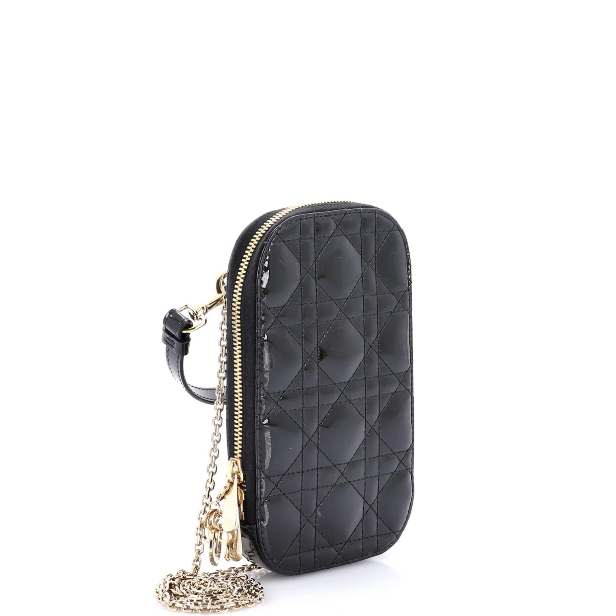 Lady Dior Phone Holder on Chain Cannage Quilt Patent - Deep Luxury