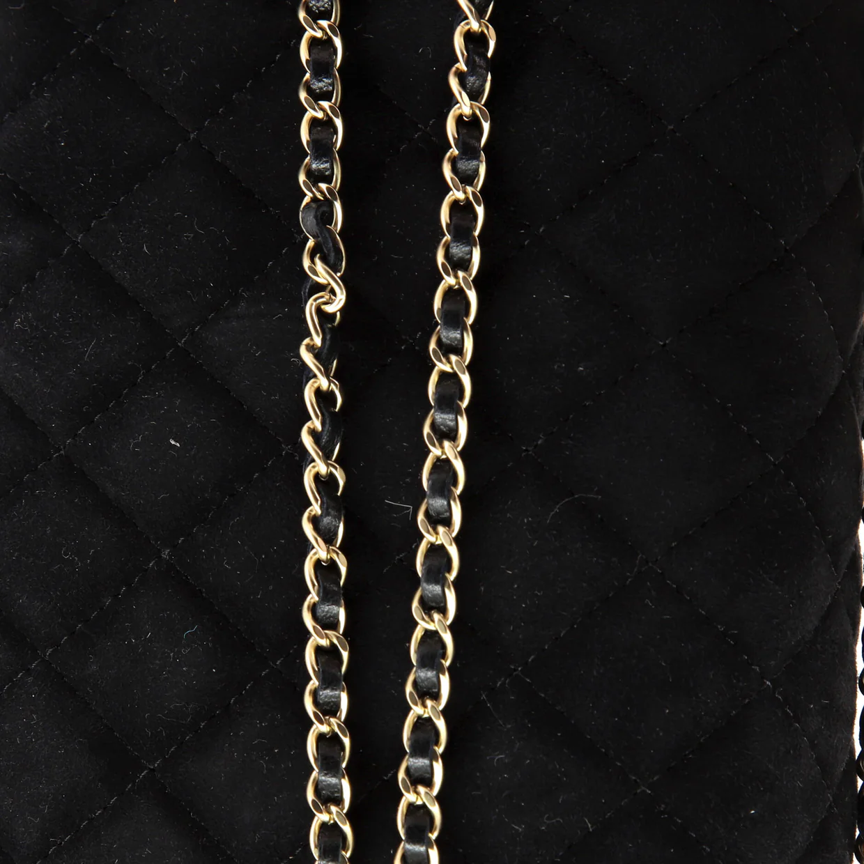 CC Chain Full Flap Bag Quilted Suede with Faux Pearls and Crystals - Deep Luxury