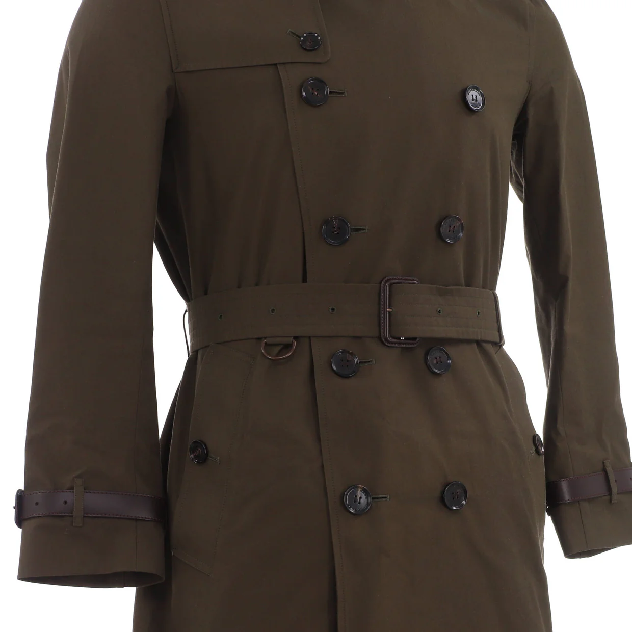 Men's Double Breasted Trench Coat Cotton with Leather - Deep Luxury