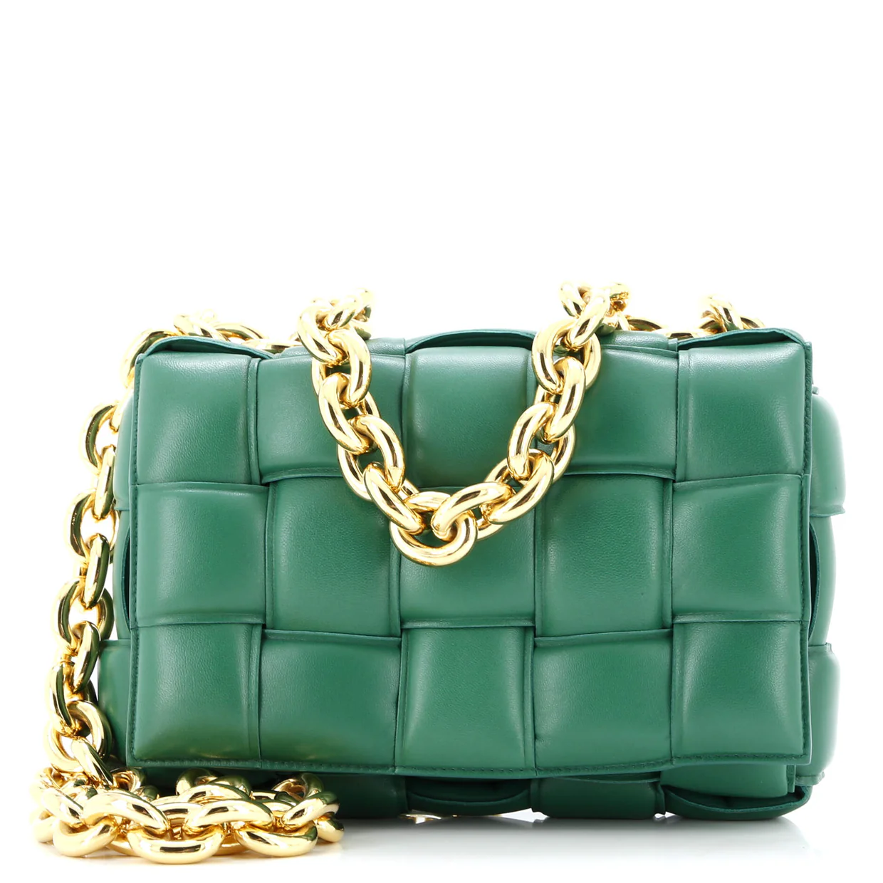 Cassette Chain Crossbody Bag Padded Maxi Intrecciato Leather - Deep Luxury