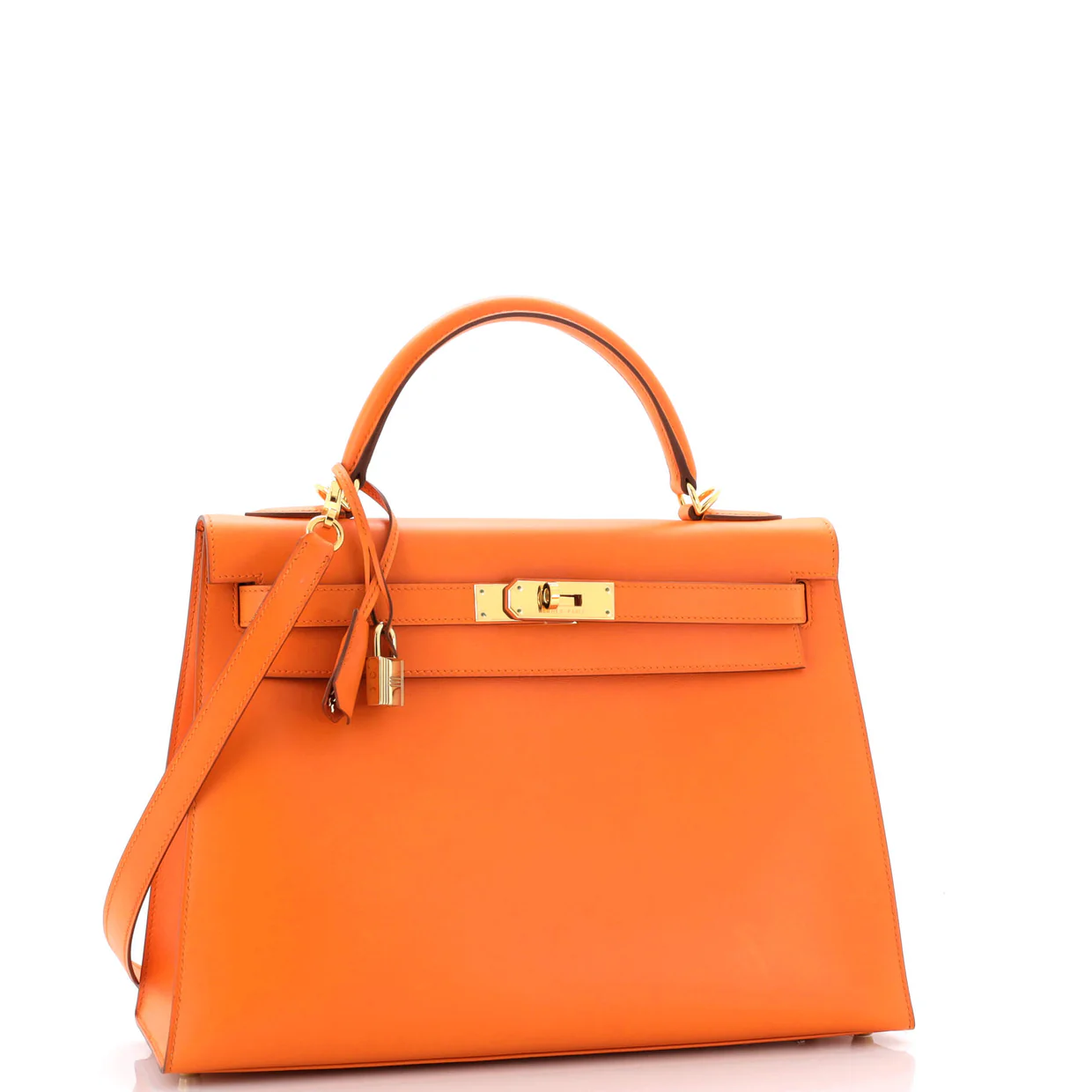Kelly Handbag Orange H Box Calf with Gold Hardware 32 - Deep Luxury