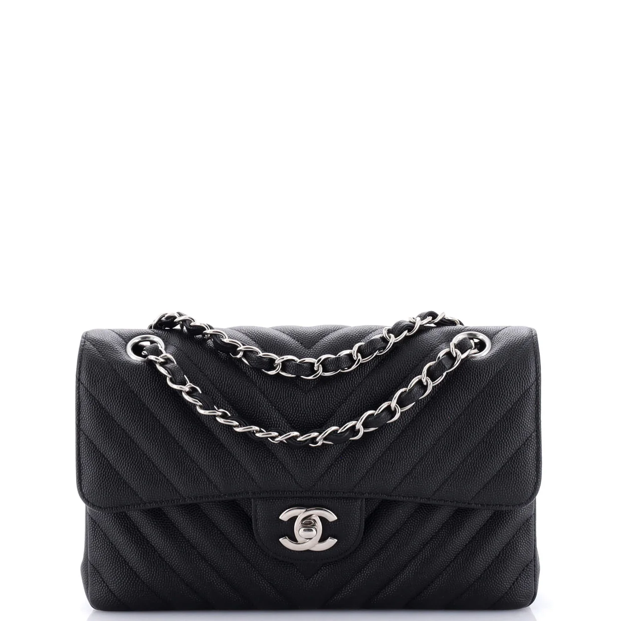 Classic Double Flap Bag Chevron Caviar Small - Deep Luxury