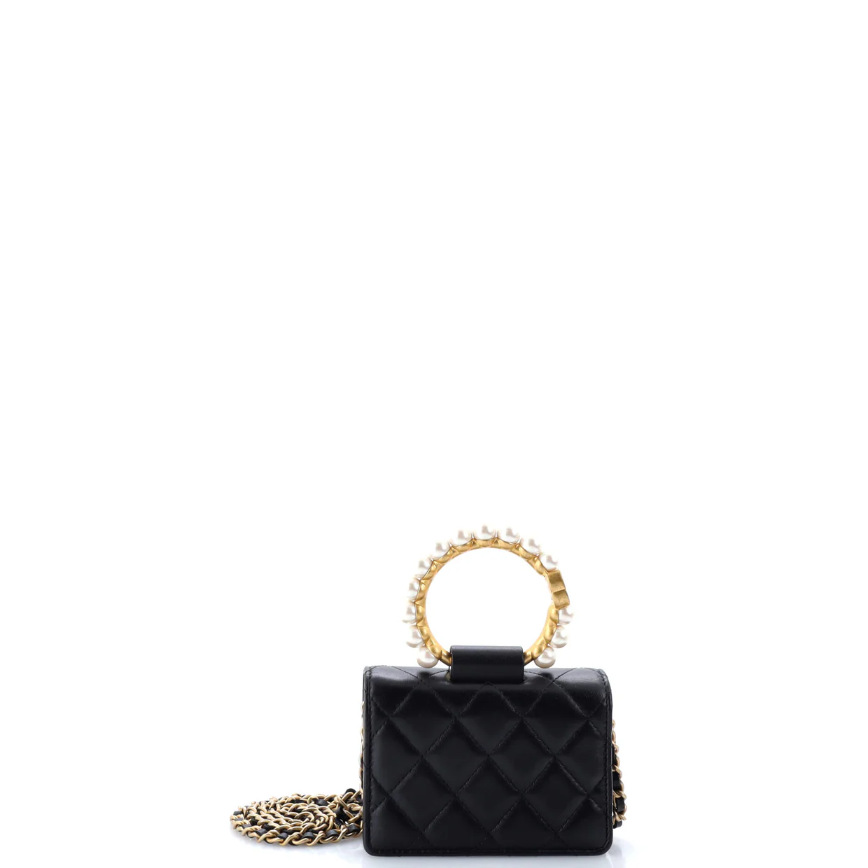 Pearl Crown Clutch with Chain Quilted Lambskin - Deep Luxury