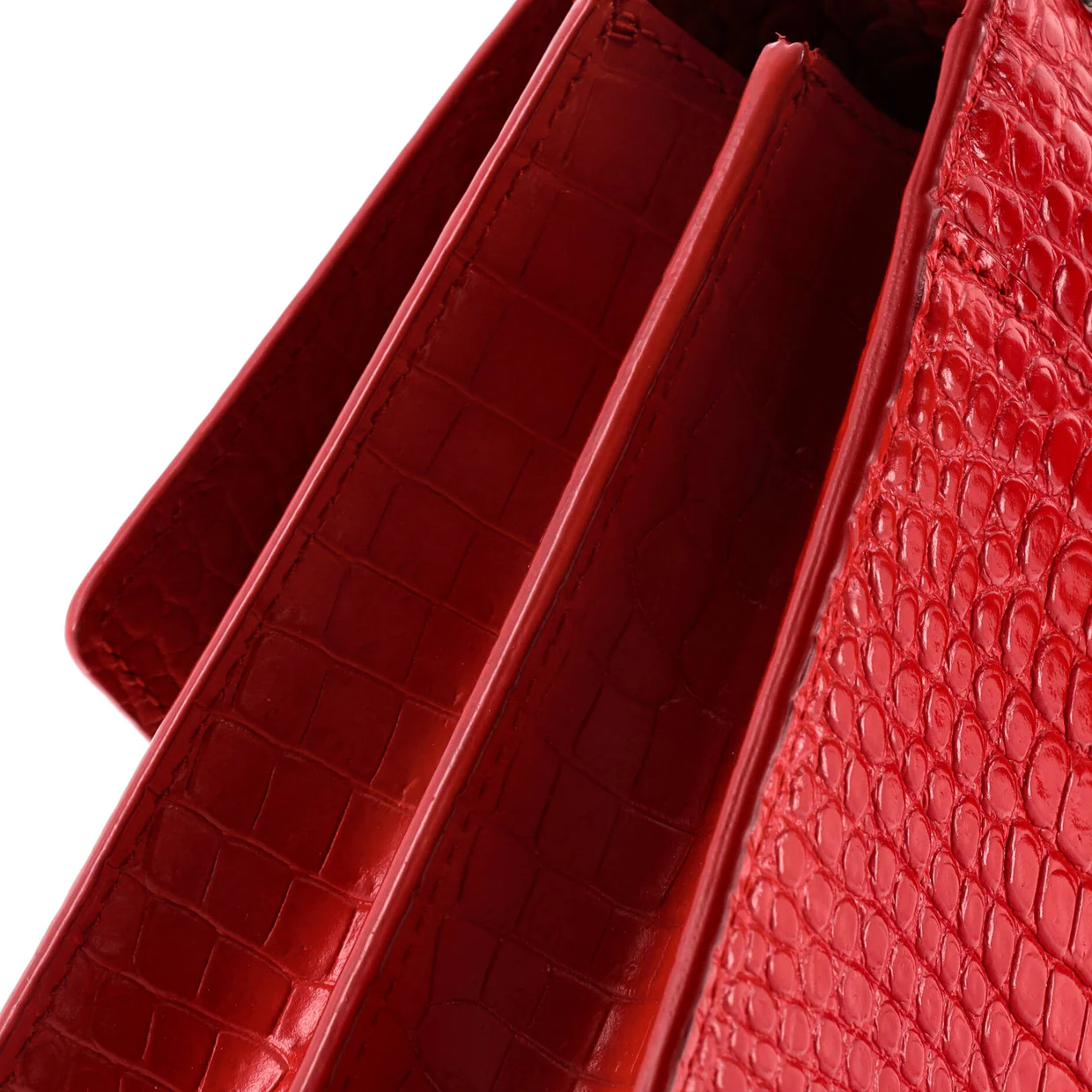Sunset Crossbody Bag Crocodile Embossed Leather Medium - Deep Luxury