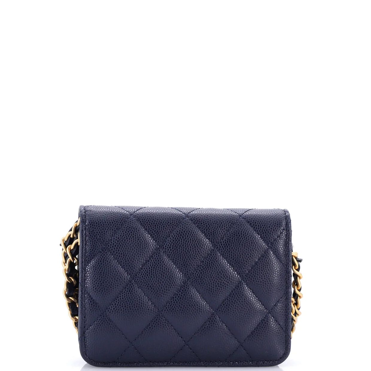 Twist Your Buttons Flap Coin Purse with Chain Quilted Shiny Caviar - Deep Luxury