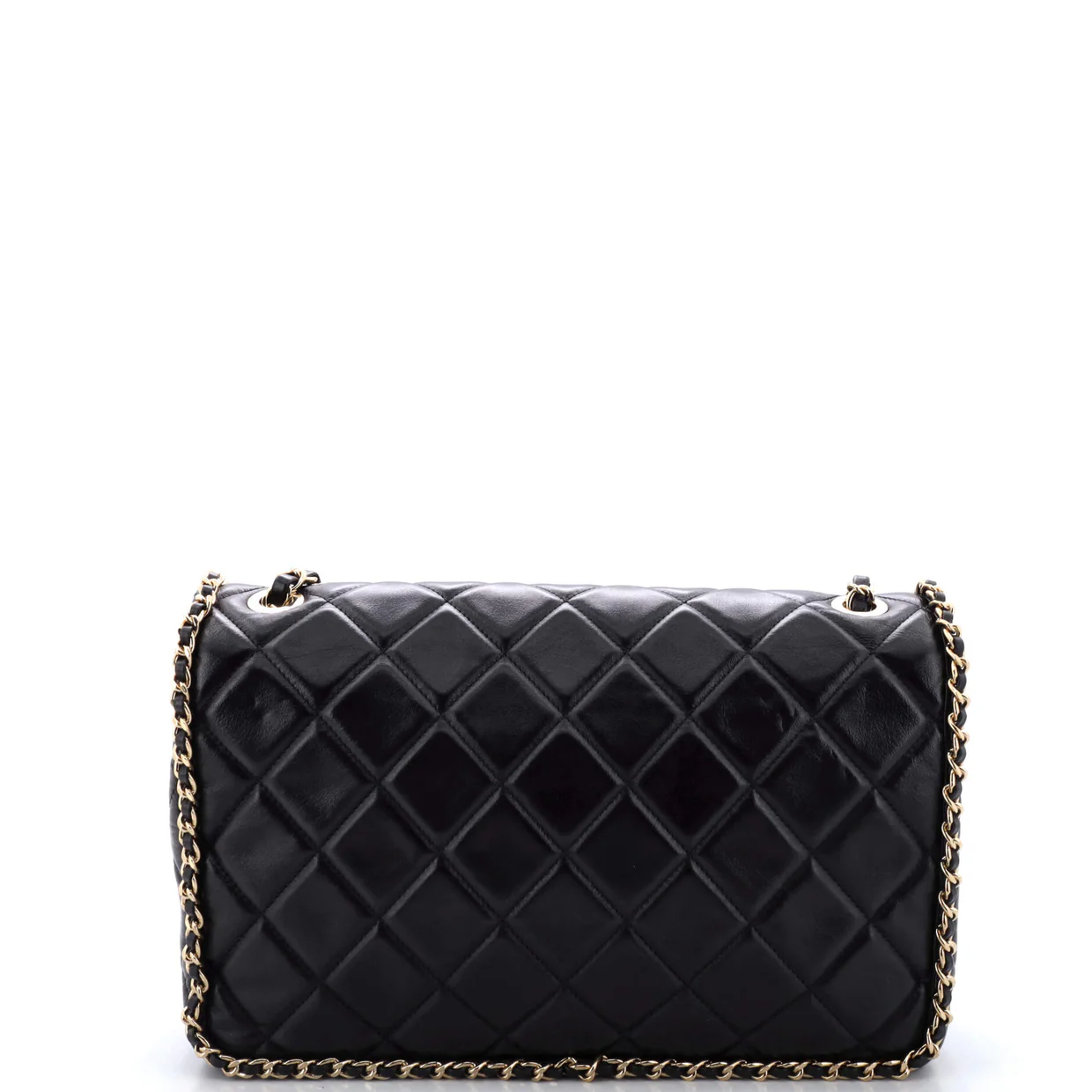 Running Chain Around Flap Bag Quilted Crumpled Calfskin Large - Deep Luxury