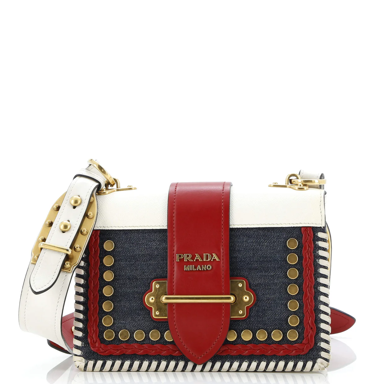 Cahier Crossbody Bag Embellished Denim and Leather Small - Deep Luxury