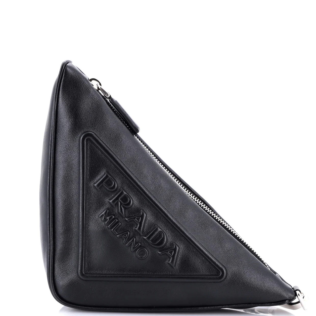 Triangle Logo Wristlet Pouch Embossed Leather - Deep Luxury