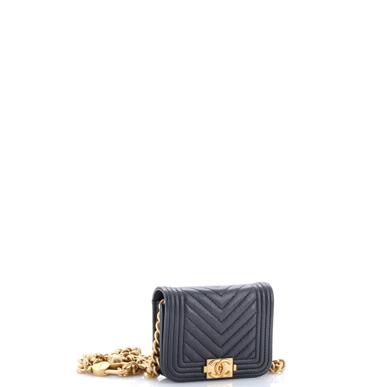 Boy Flap Chain Belt Bag Chevron Caviar - Deep Luxury