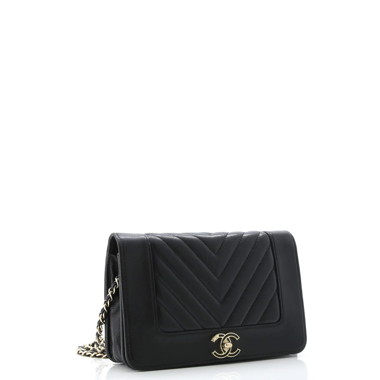Mademoiselle Vintage Wallet on Chain Chevron Sheepskin - Deep Luxury