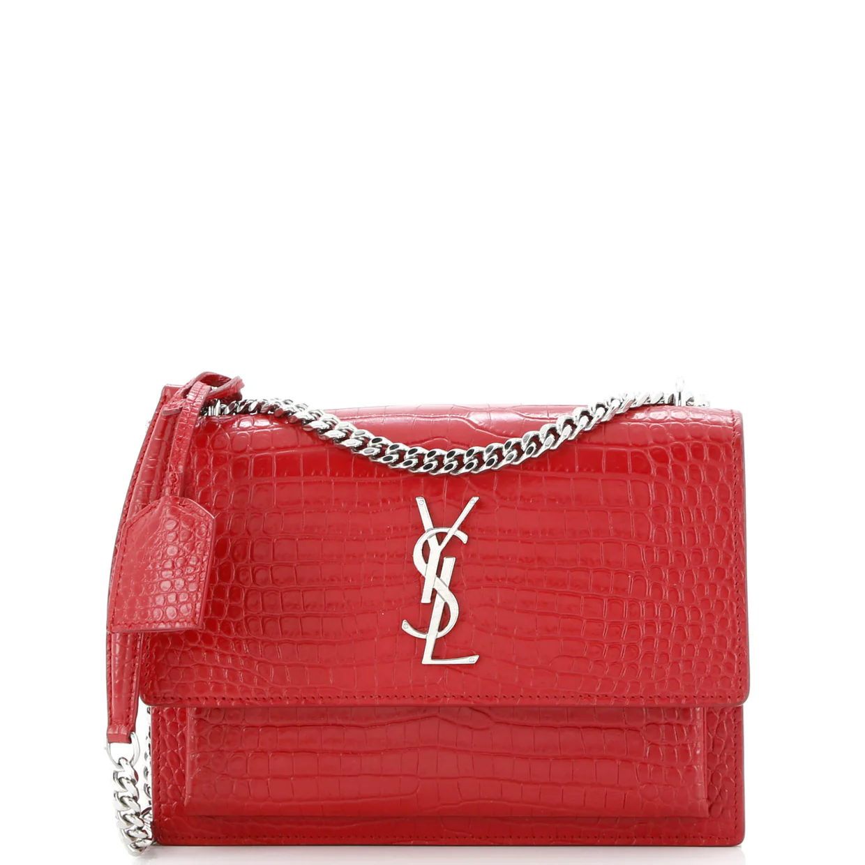 Sunset Crossbody Bag Crocodile Embossed Leather Medium - Deep Luxury