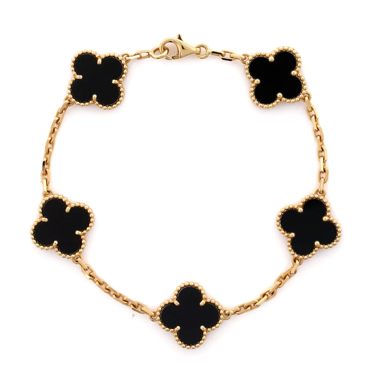 Vintage Alhambra 5 Motifs Bracelet 18K Yellow Gold and Onyx - Deep Luxury