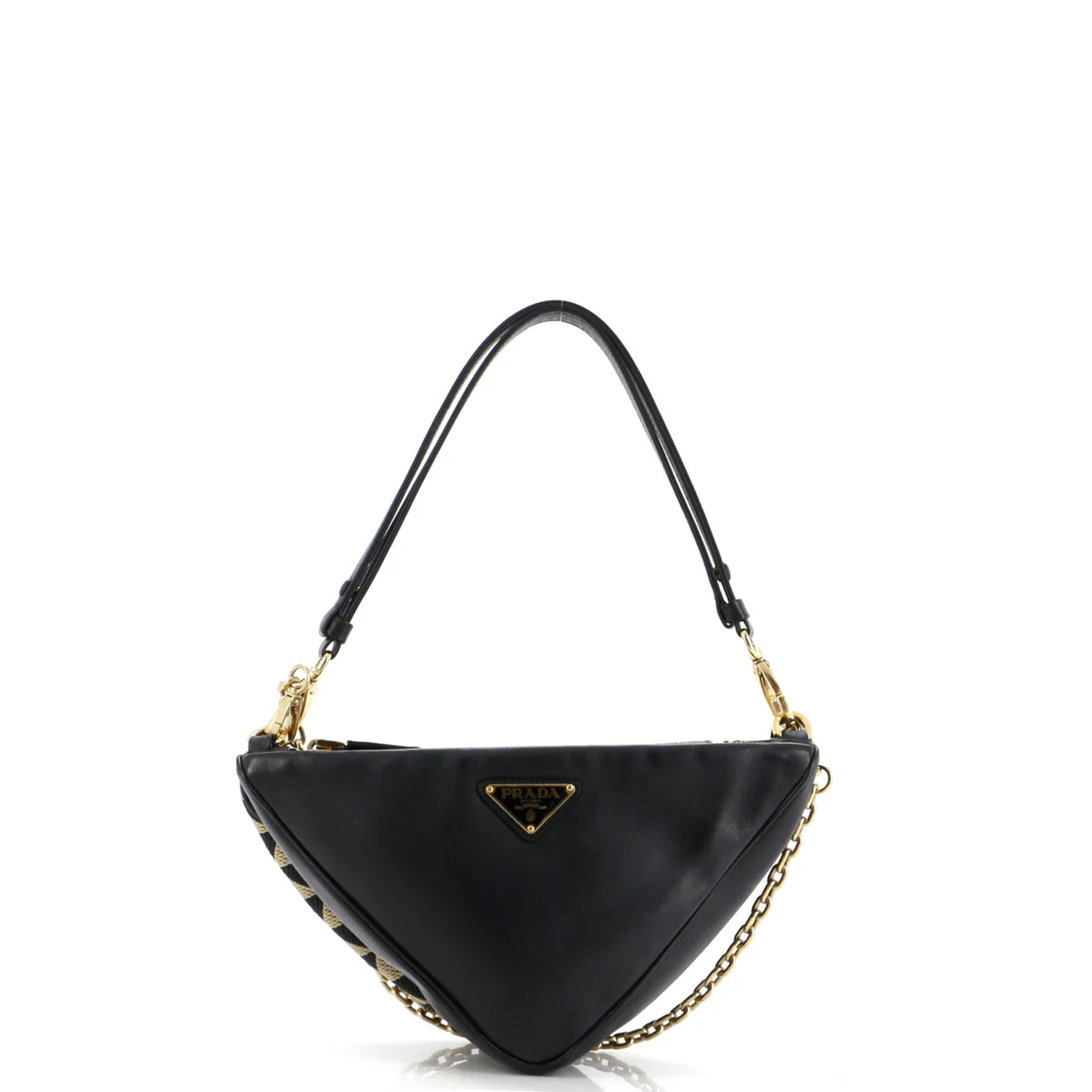 Double Symbole Triangle Bag Leather and Jacquard Mini - Deep Luxury