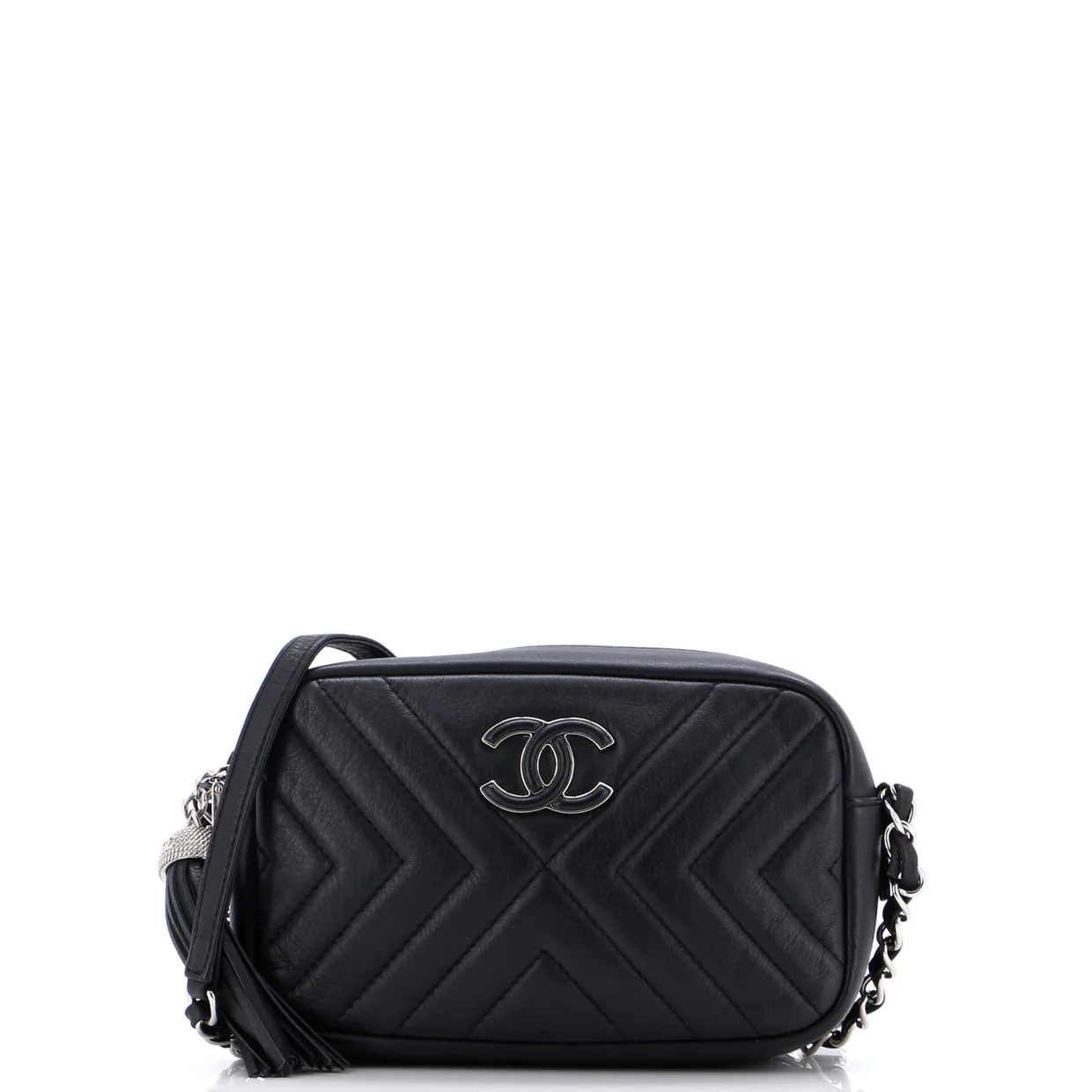 CC Tassel Camera Bag Diagonal Chevron Calfskin Mini - Deep Luxury