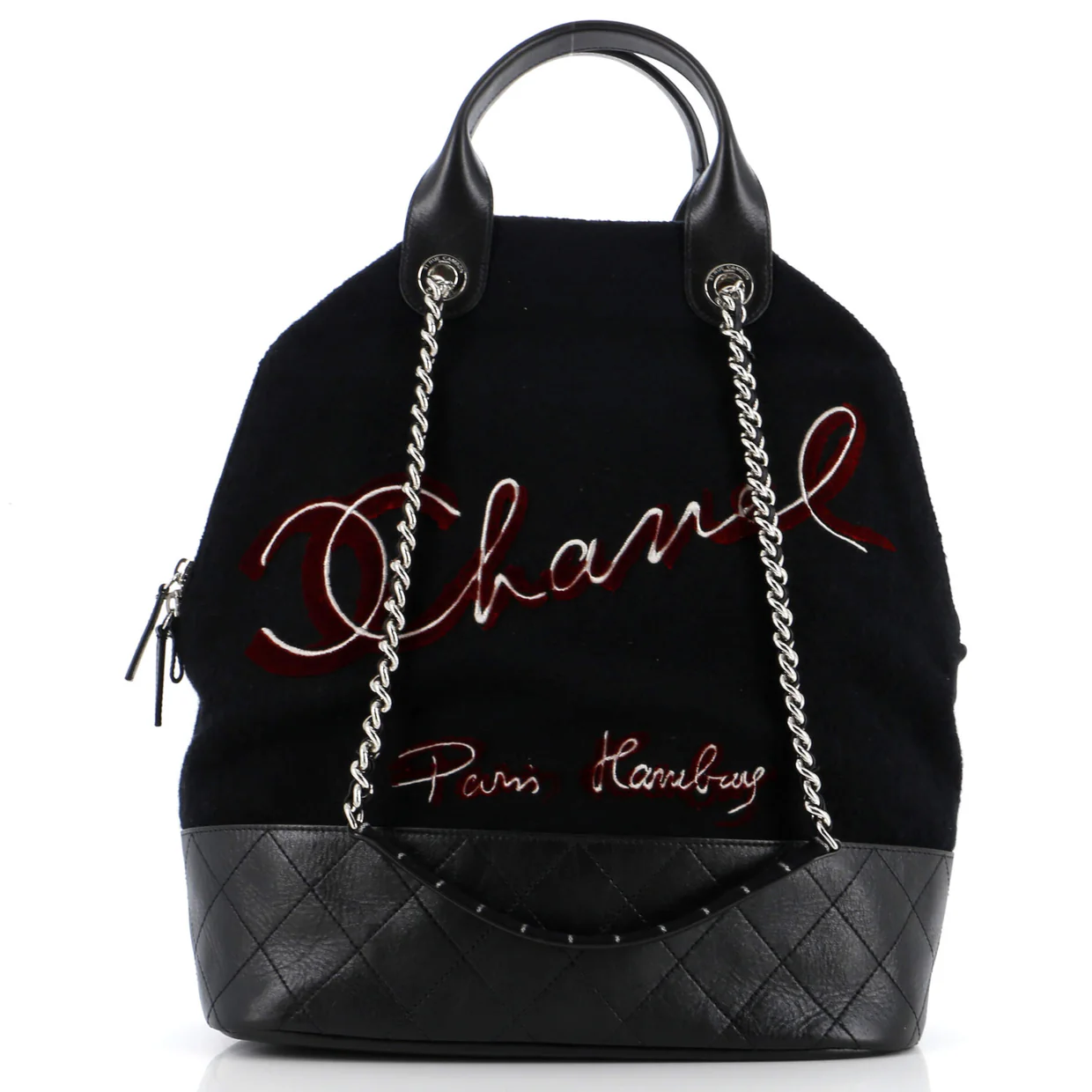 Paris-Hamburg Tote Embroidered Wool with Quilted Calfskin Large - Deep Luxury