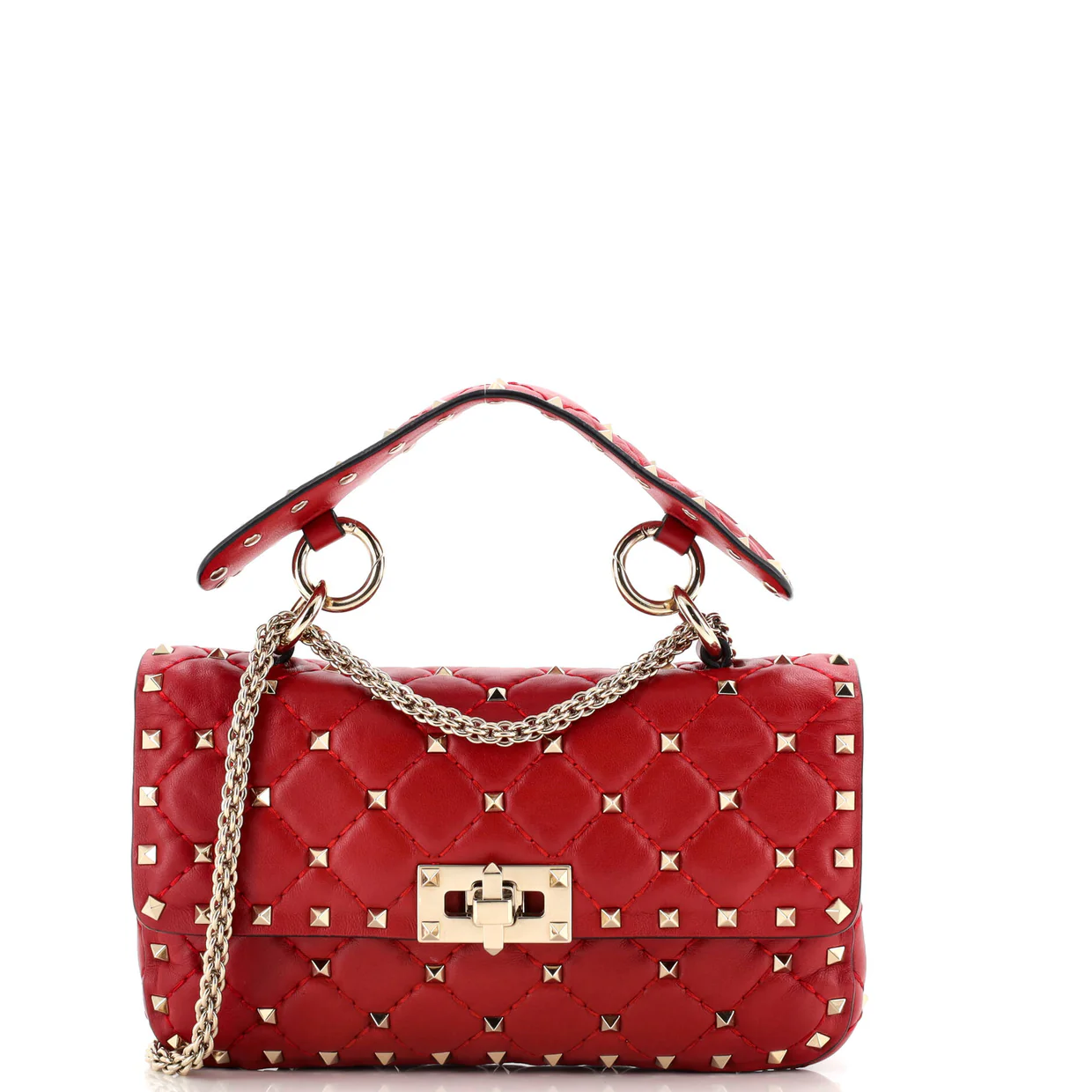 Rockstud Spike Flap Bag Quilted Leather Small - Deep Luxury