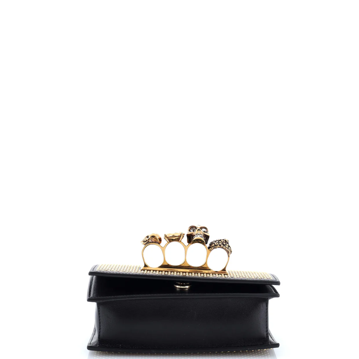 Jewelled Flap Satchel Studded Leather Small - Deep Luxury