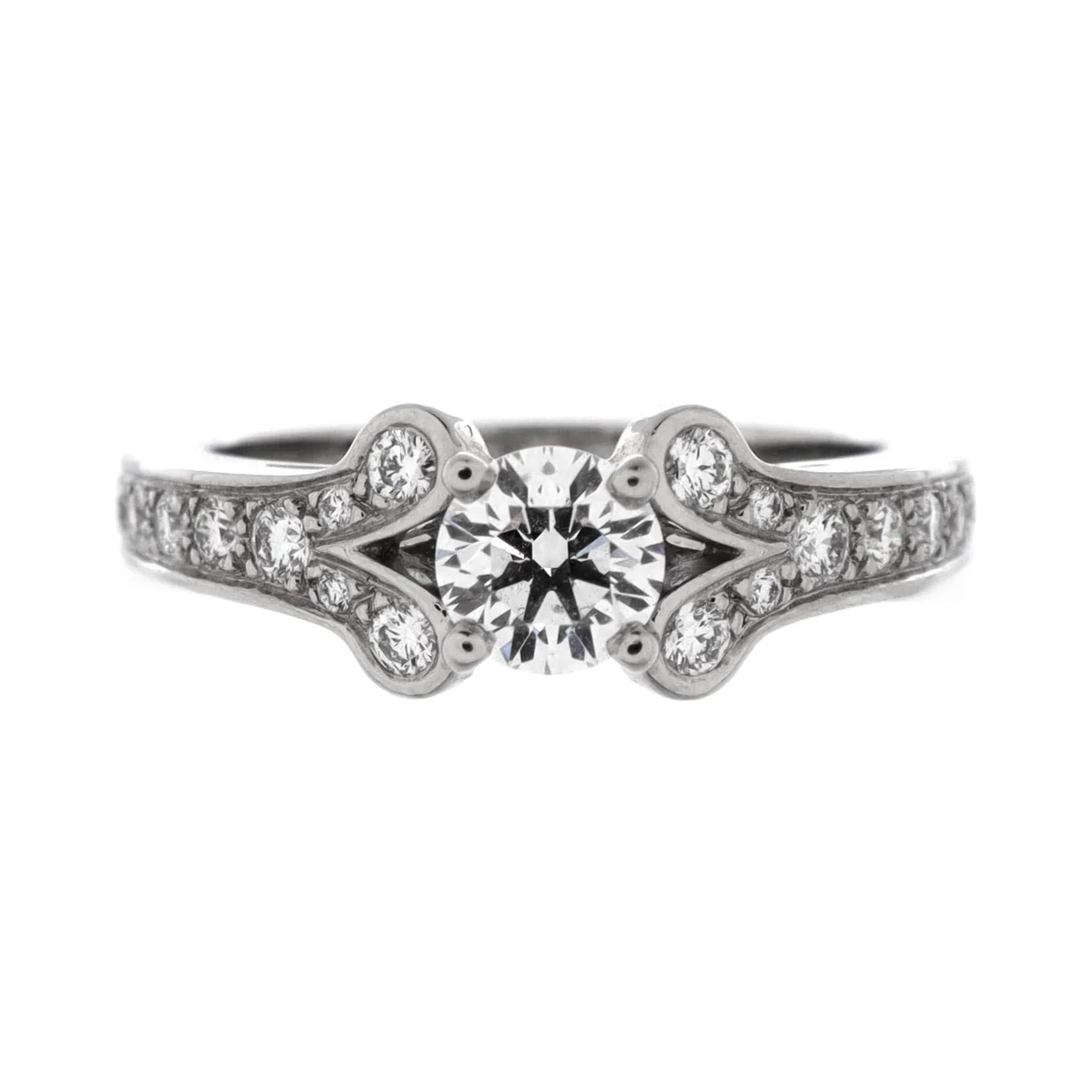 Ballerine Solitaire Ring Platinum with RBC Diamond and Pave Diamonds 0.50-0.59CT - Deep Luxury