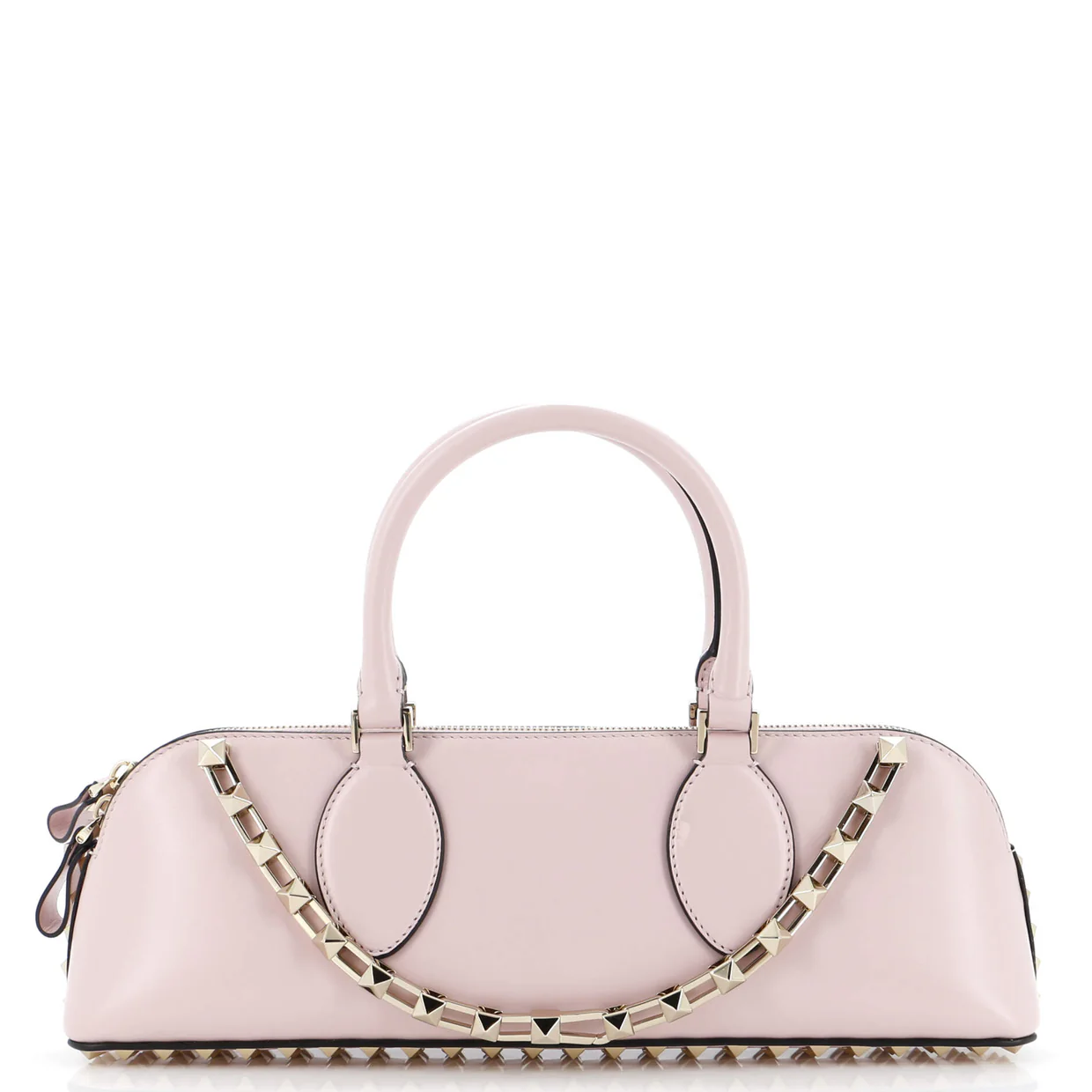 Rockstud Zip Up Top Handle Bag Leather East West - Deep Luxury