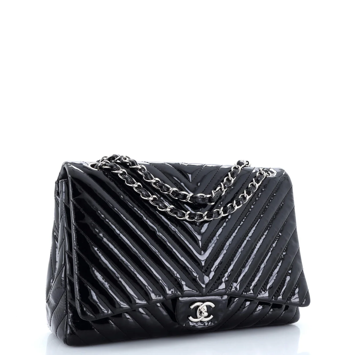 Classic Single Flap Bag Chevron Patent Maxi - Deep Luxury
